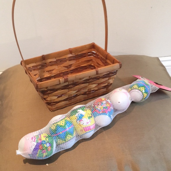Other - Vintage woven Easter basket with a new package of six decorated Easter Eggs